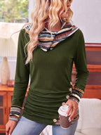 Patchwork Hoodie with Striped Trim and Side Ruching for Women | Casual Wear