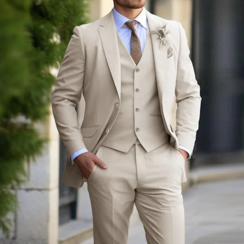 Champagne 3-Piece Suit for Men | Blazer Waistcoat and Trousers Set