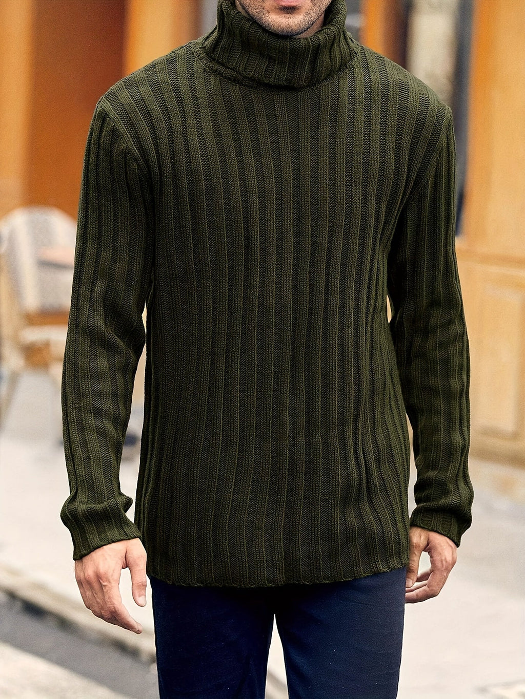 Textured Ribbed Knit High Neck Jumper for Men | Autumn and Winter Layer