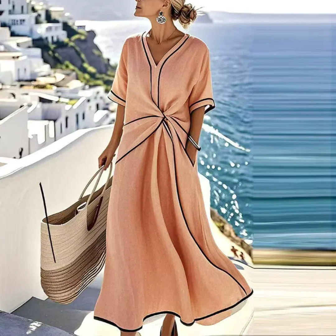 Women Dress | V Neck Short Sleeve Wrap Maxi