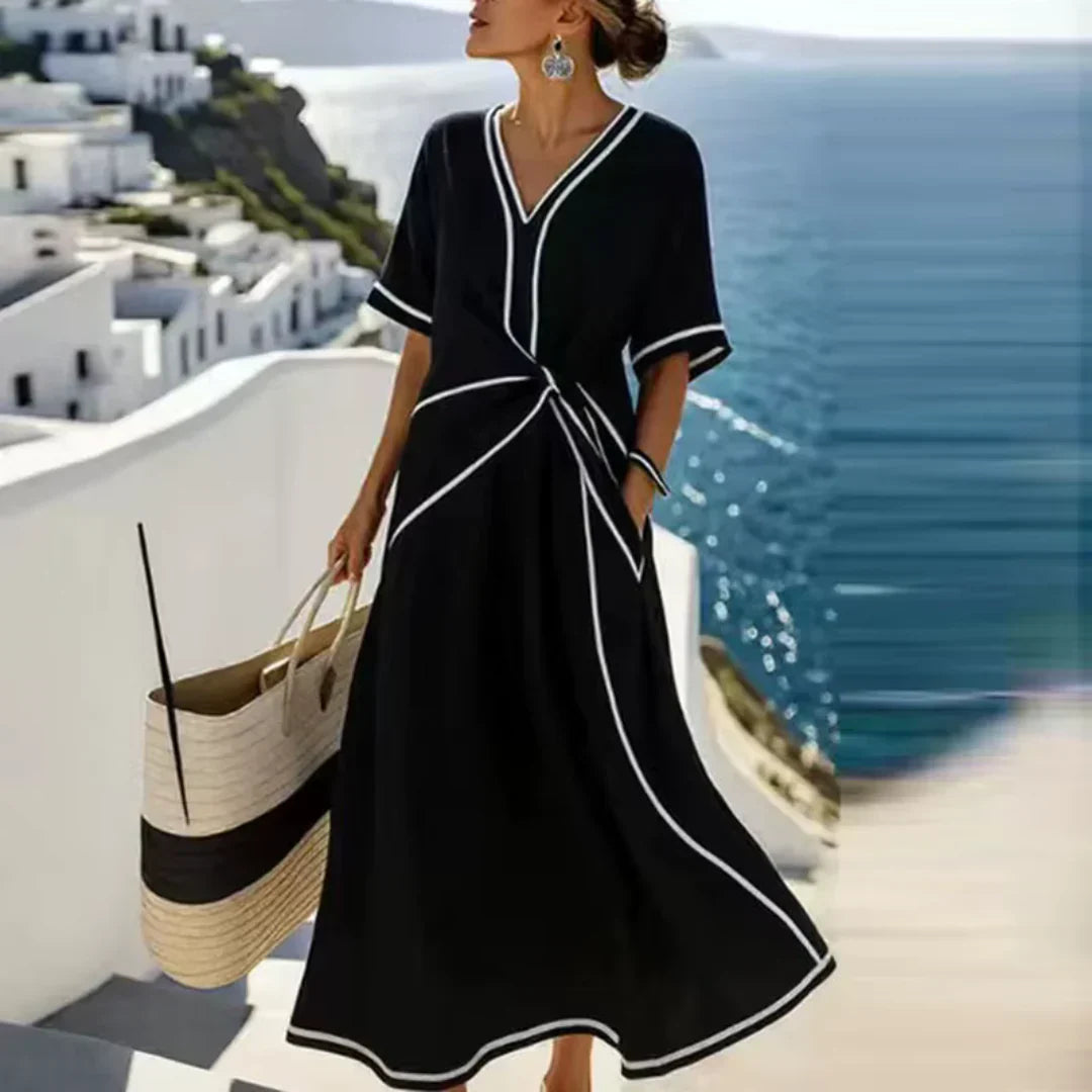 Women Dress | V Neck Short Sleeve Wrap Maxi