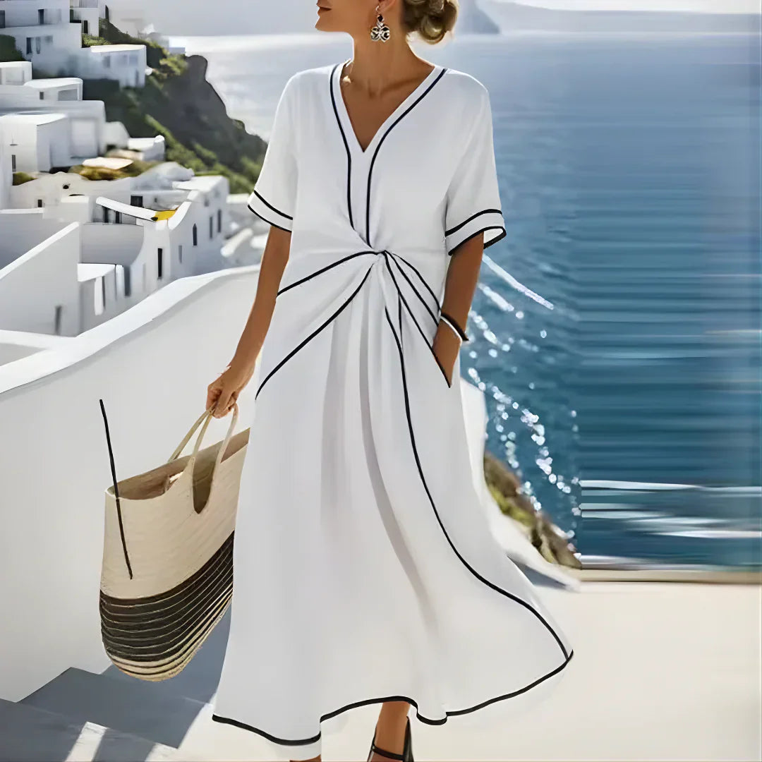 Women Dress | V Neck Short Sleeve Wrap Maxi