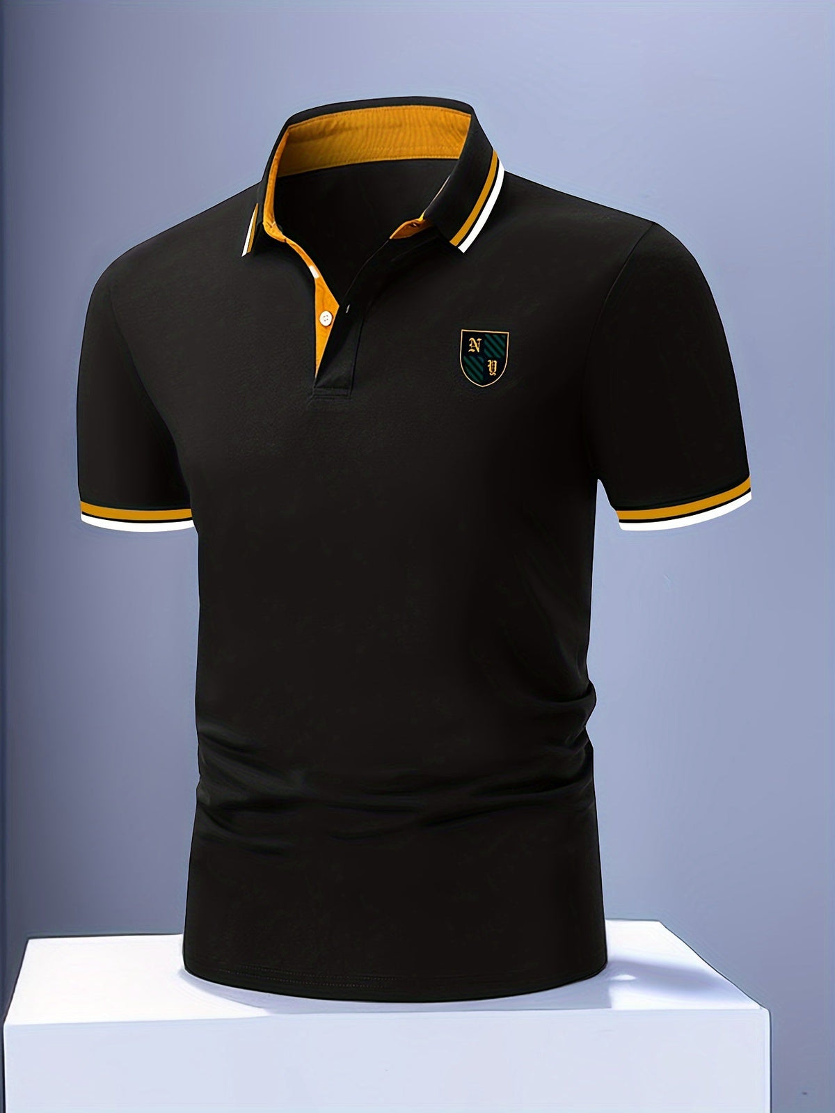 Yellow Striped Short Sleeve Knit Polo Shirt for Men | Regular Fit Summer Wear