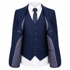 Navy Blue Tweed Double Breasted Three Piece Suit for Men | Wedding Occasion