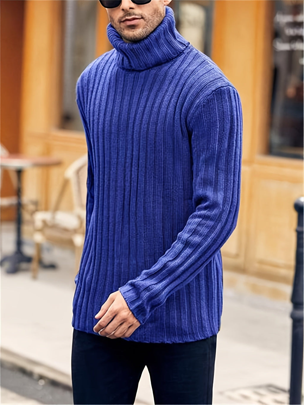 Textured Ribbed Knit High Neck Jumper for Men | Autumn and Winter Layer