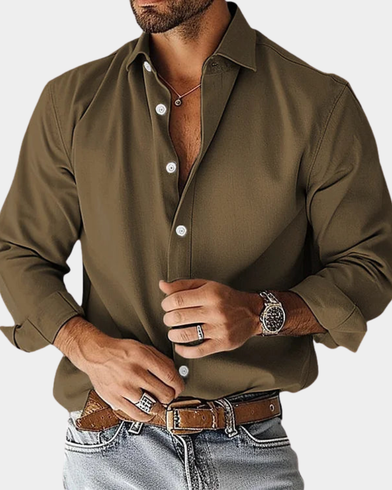 Crease Free Moisture Wicking Tailored Fit Long Sleeve Button Up Shirt for Men