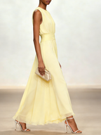 Sleeveless Ruched A-Line Chiffon Maxi Dress for Women | Wedding Guest