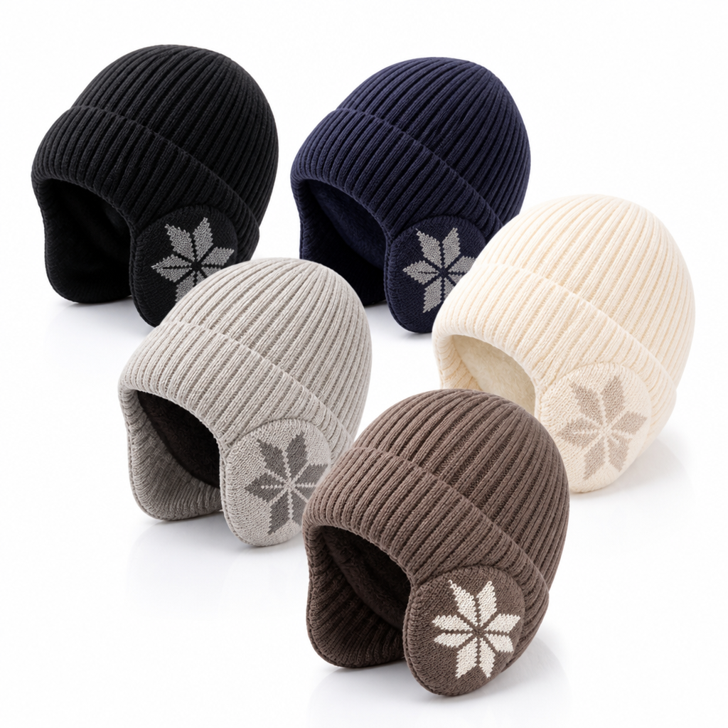 Fleece Lined Ribbed Knit Winter Beanie Hat with Ear Flaps for Men | Cold Weather
