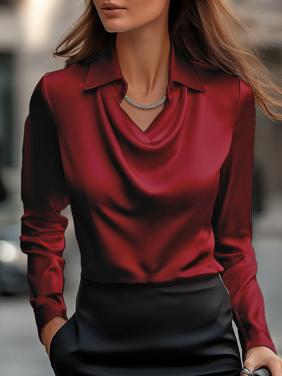 Women Blouse | Draped neckline with long sleeves and collar