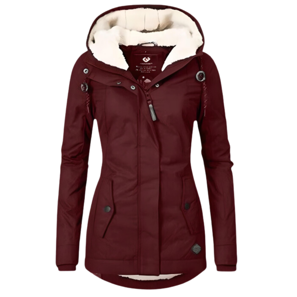 Water Repellent Hooded Slim Fit Parka Jacket with Sherpa Lining for Women
