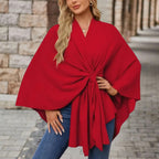 Lightweight Loose Fit Open Poncho with Front Knot Detail for Women | Casual Wear