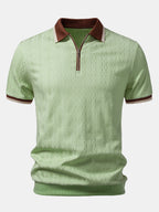 Textured Knit Quarter Zip Tailored Polo Shirt for Men | Smart Casual Style
