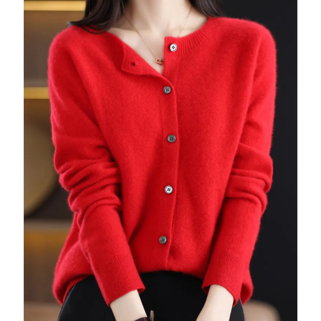 Merino Wool Cashmere Blend Round Neck Button Cardigan for Women | Winter Knit