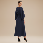 Wide Sleeve Wrap Midi Dress for Women | Belted V-Neckline