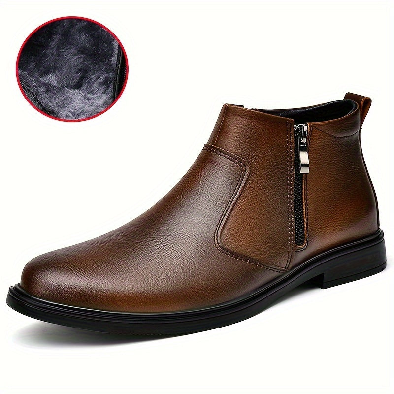 Black Side Zip Ankle Boots with Warm Plush Lining for Men | Winter Wear