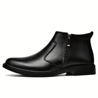Black Side Zip Ankle Boots with Warm Plush Lining for Men | Winter Wear