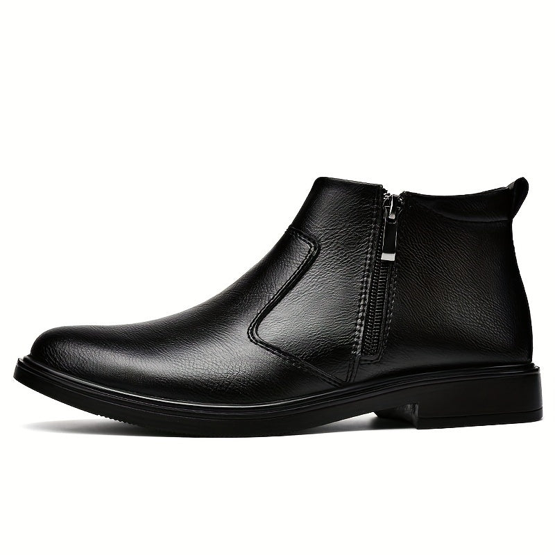 Black Side Zip Ankle Boots with Warm Plush Lining for Men | Winter Wear