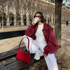 Burgundy Oversized Bomber Jacket for Women | Casual Layering Outerwear
