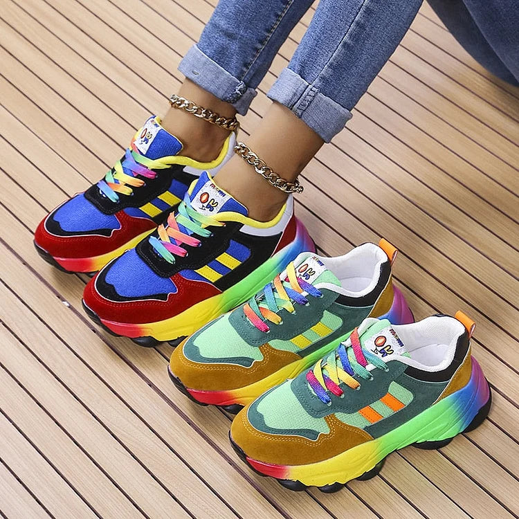 Blue Green Rainbow Orthopaedic Wide Toe Box Lightweight Trainers for Women