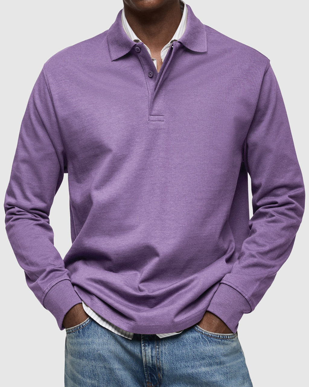 Cotton Long Sleeve Polo Shirt for Men