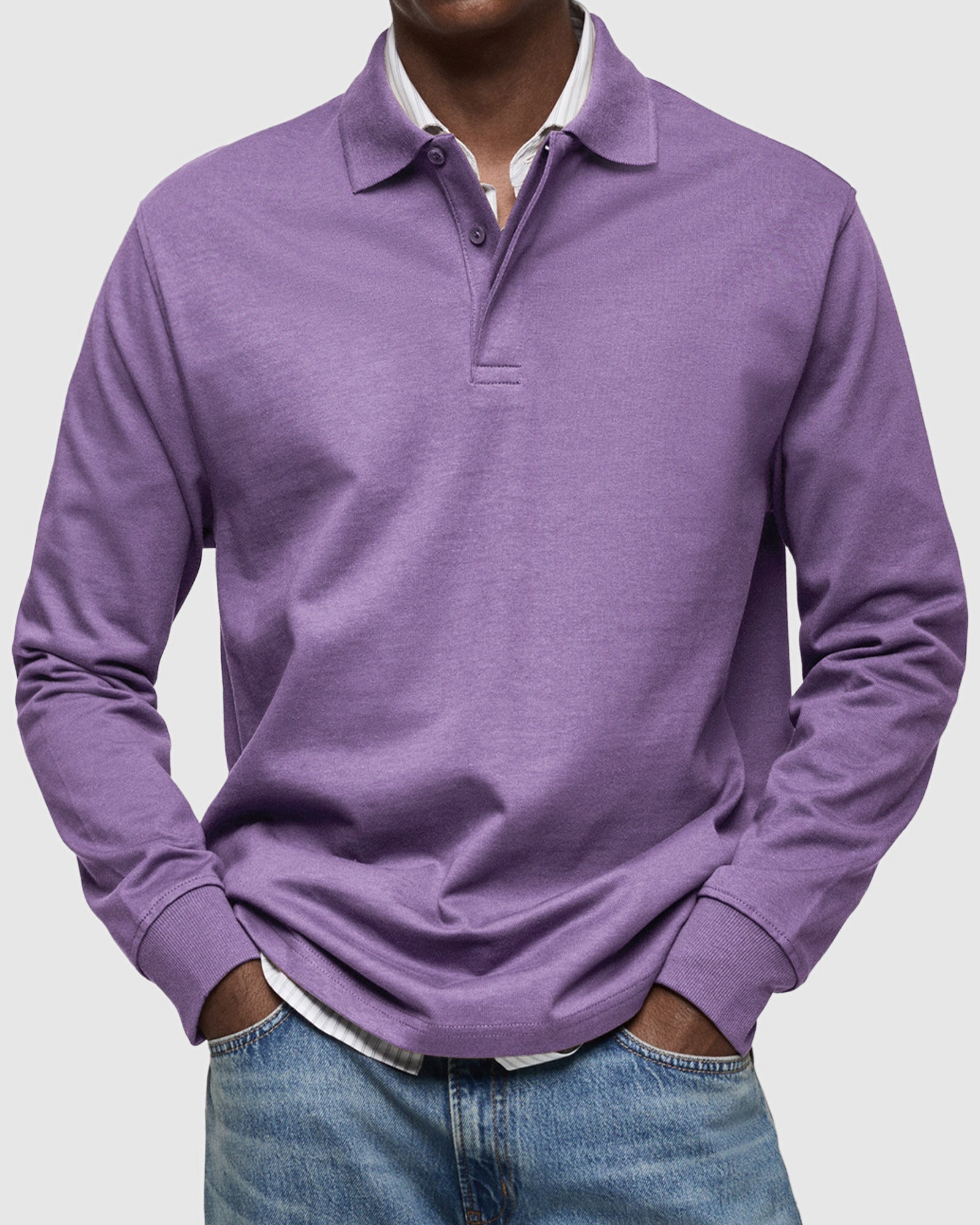 Cotton Long Sleeve Polo Shirt for Men