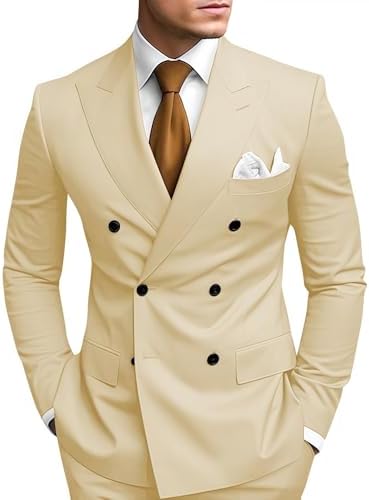 Slim Fit Double Breasted Peak Lapel Two Piece Suit for Men | Wedding and Prom
