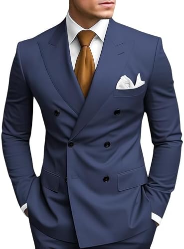 Slim Fit Double Breasted Peak Lapel Two Piece Suit for Men | Wedding and Prom