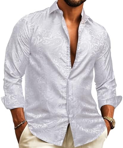 Paisley Jacquard Long Sleeve Button Front Shirt for Men | Evening Wear