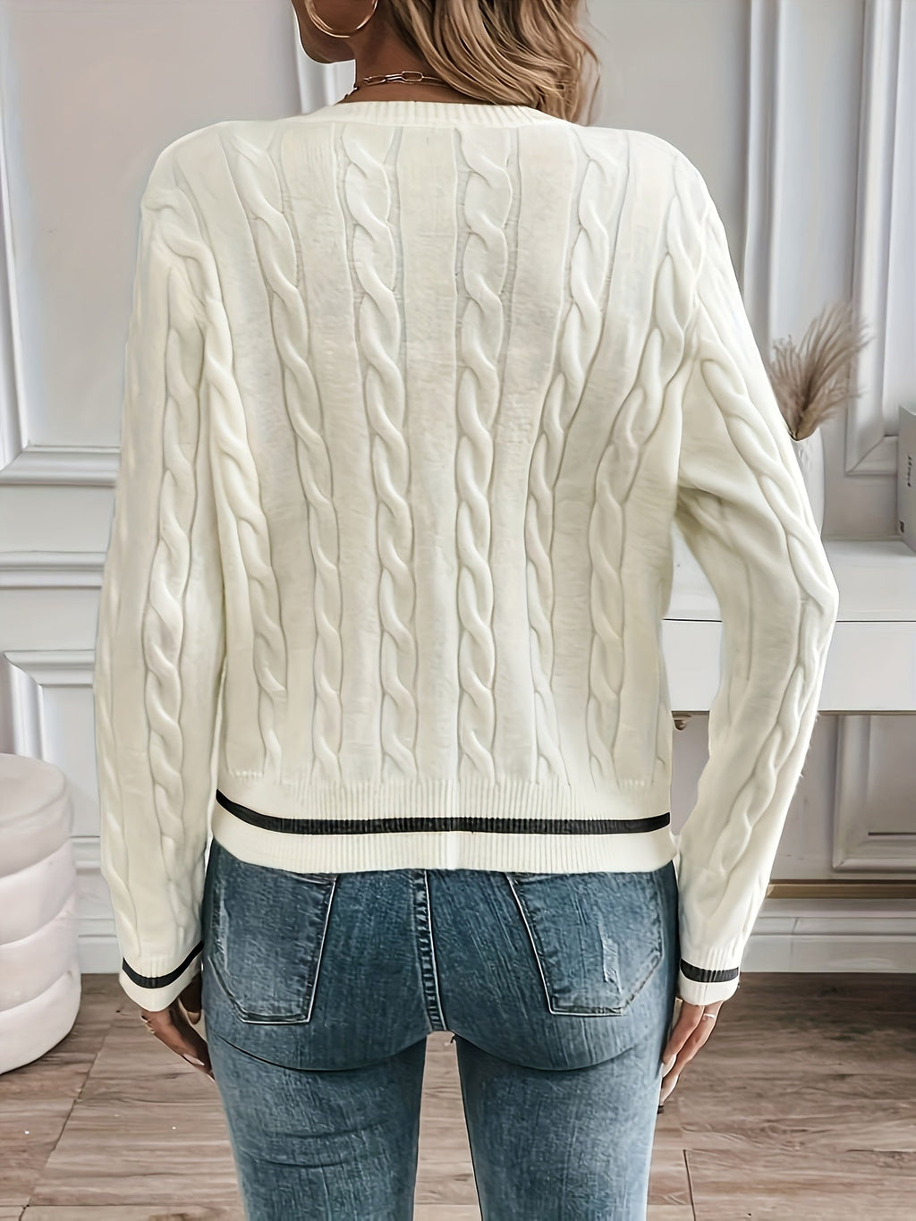 Cable Knit Open Front Buttoned Cardigan for Women | Work and Casual Wear