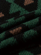Black Geometric Pattern Relaxed Fit Knit Jumper with Ribbed Cuffs for Men