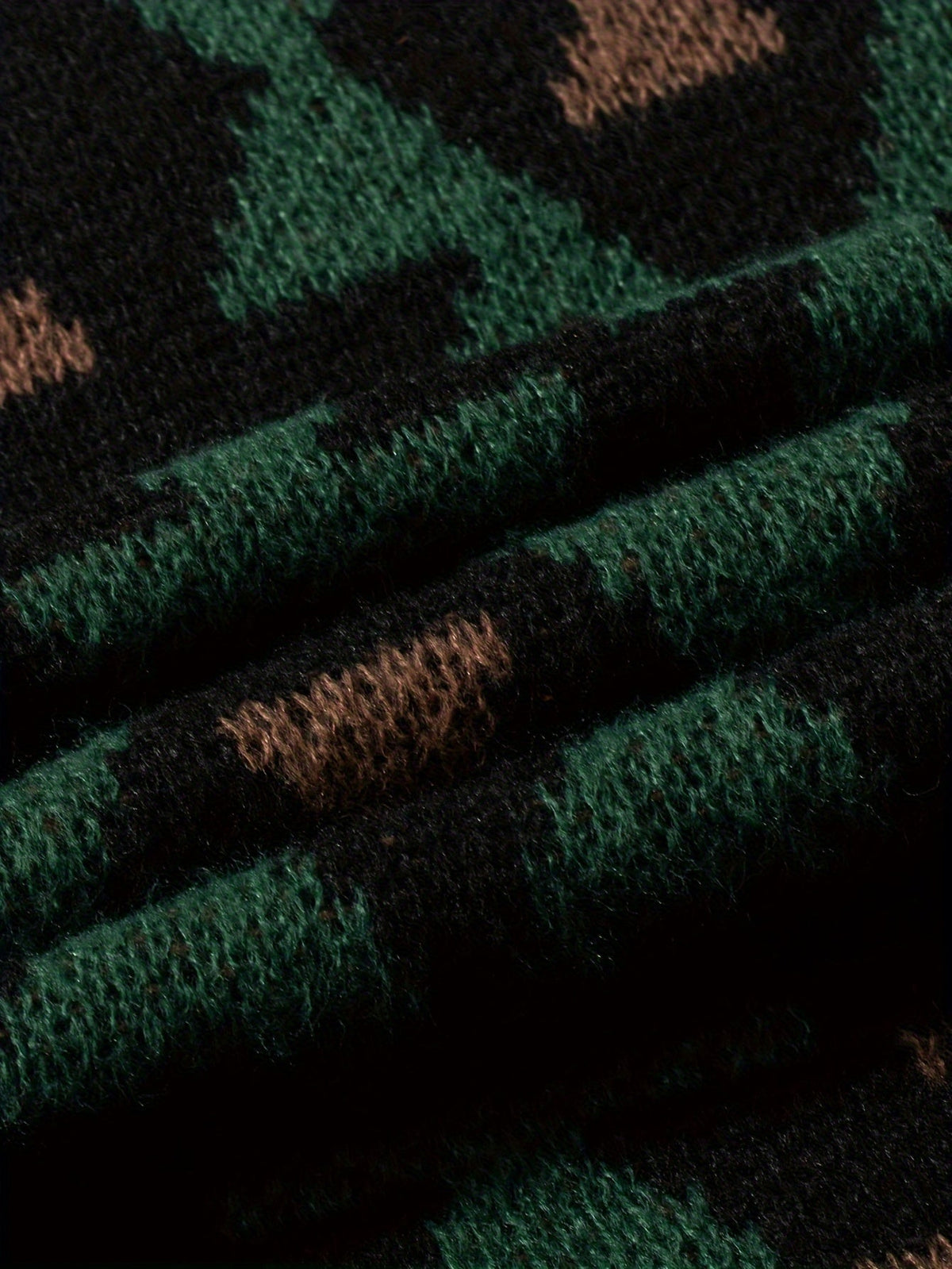 Black Geometric Pattern Relaxed Fit Knit Jumper with Ribbed Cuffs for Men