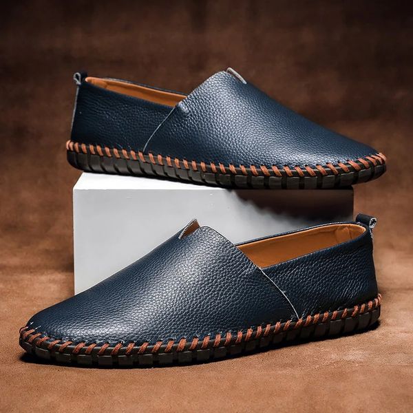 Pebbled Grain Leather Look Slip On Loafers for Men