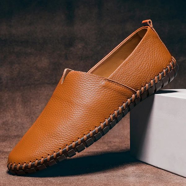 Pebbled Grain Leather Look Slip On Loafers for Men