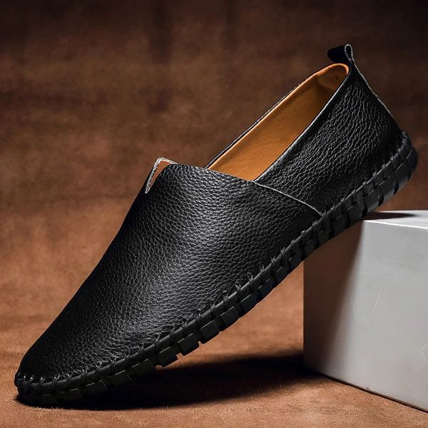 Pebbled Grain Leather Look Slip On Loafers for Men