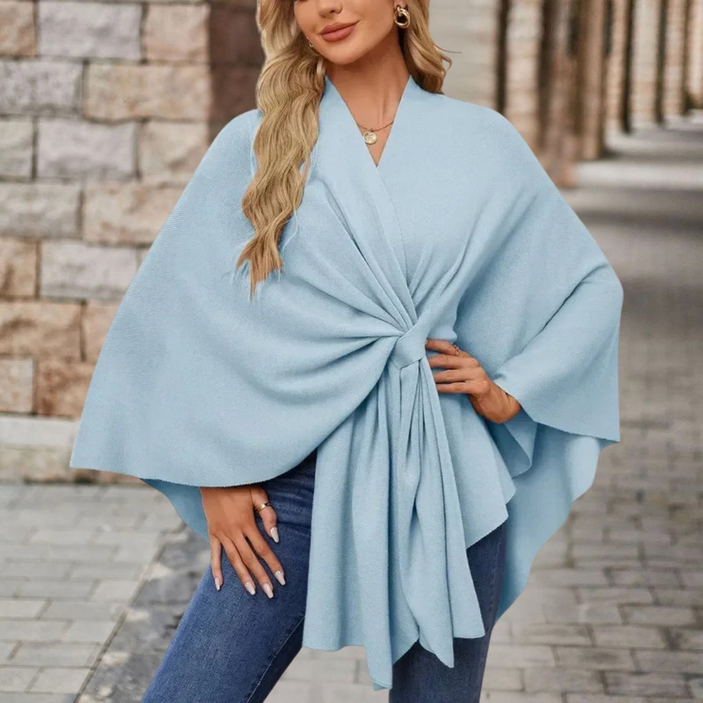 Lightweight Loose Fit Open Poncho with Front Knot Detail for Women | Casual Wear