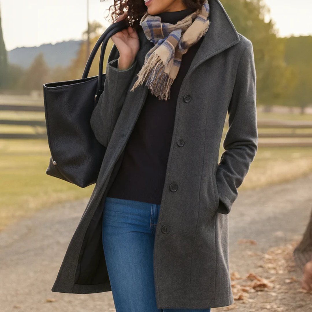 Mid Length Straight Fit Button Front Coat for Women | Spring Autumn Layer