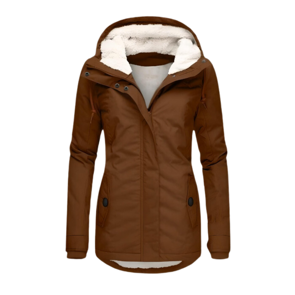 Water Repellent Hooded Slim Fit Parka Jacket with Sherpa Lining for Women