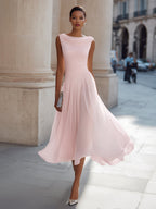 Draped Neck Sleeveless Pleated Midi Dress for Women | Occasion Wear