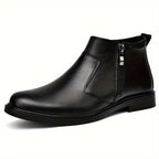 Black Side Zip Ankle Boots with Warm Plush Lining for Men | Winter Wear
