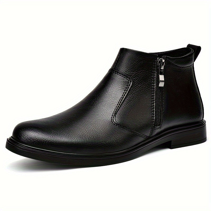 Black Side Zip Ankle Boots with Warm Plush Lining for Men | Winter Wear