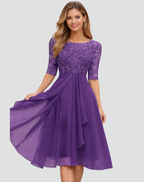Lace Bodice Three-Quarter Sleeve Midi Party Dress for Women