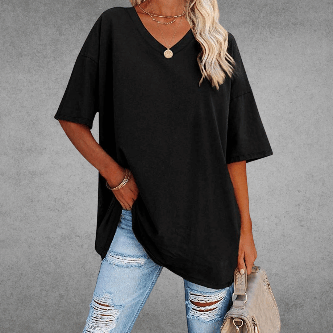 Women Top | loose fit V neck short sleeve cut