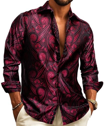 Paisley Jacquard Long Sleeve Button Front Shirt for Men | Evening Wear