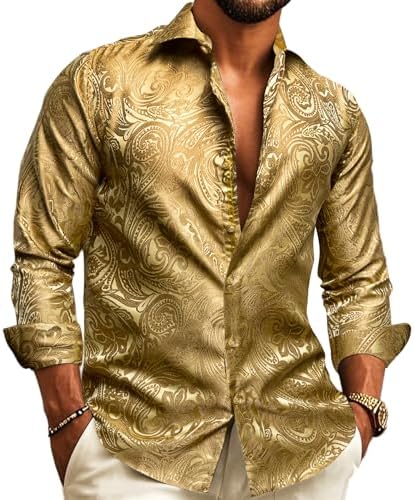 Paisley Jacquard Long Sleeve Button Front Shirt for Men | Evening Wear