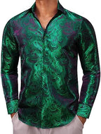Paisley Jacquard Long Sleeve Button Front Shirt for Men | Evening Wear