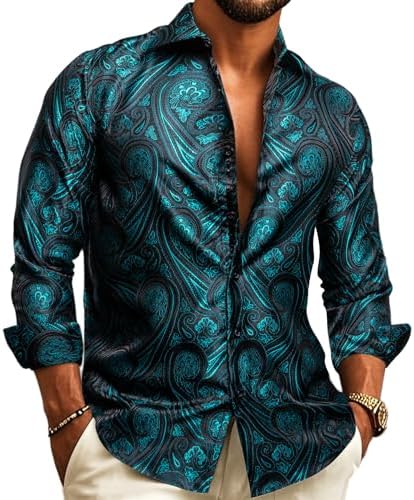 Paisley Jacquard Long Sleeve Button Front Shirt for Men | Evening Wear