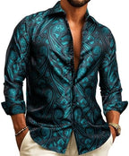 Paisley Jacquard Long Sleeve Button Front Shirt for Men | Evening Wear