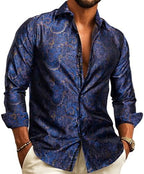 Paisley Jacquard Long Sleeve Button Front Shirt for Men | Evening Wear