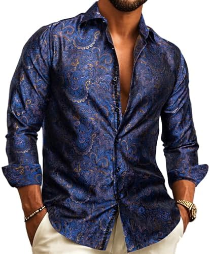 Paisley Jacquard Long Sleeve Button Front Shirt for Men | Evening Wear