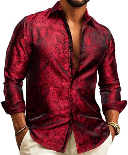 Paisley Jacquard Long Sleeve Button Front Shirt for Men | Evening Wear